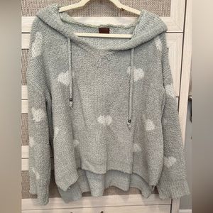 Mint oversized heart sweater with hood